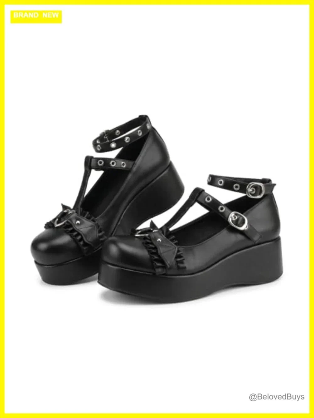 Platform Mary Jane Pumps with Heart Buckle Gothic Chunky Heel Shoes